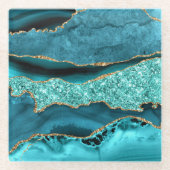 Agate Aquamarin Blue Gold Marble Aqua Glass Unters Glasuntersetzer (Vorderseite)