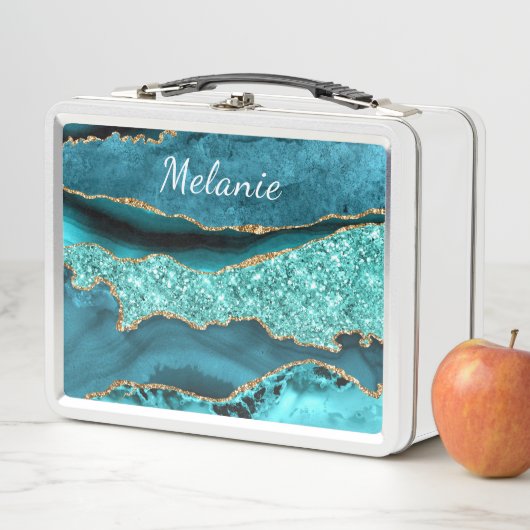 Agate Aquamarin Blue Gold Marble Türkis Individuel Metall Brotdose (Beispiel)