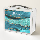 Agate Aquamarin Blue Gold Marble Türkis Individuel Metall Brotdose (Vorderseite)