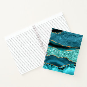 Agate Aquamarin Blue Gold Marble Turquoise Noteboo Notizblock