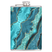 Agate Aquamarin Blue Gold Marmor Aqua Türkis Flask Flachmann (Vorderseite)