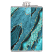 Agate Aquamarin Blue Gold Marmor Aqua Türkis Flask Flachmann (Rückseite)