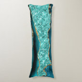Agate Aquamarin Blue Gold Marmor Aqua Türkis Kisse Seitenschläferkissen (Vorderseite Vertikal)