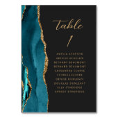 Agate Aquamarin Blue Gold Moderne Script Dark Wedd Tischnummer (Rückseite)