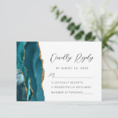 Agate Aquamarin Blue Gold Moderne Script Wedding RSVP Karte (Stehend Vorderseite)