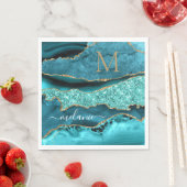 Agate Aquamarin Blue Gold Name Letter Aqua Türkis Serviette (Beispiel)