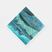 Agate Aquamarin Blue Gold Name Letter Aqua Türkis Serviette (Ecke)