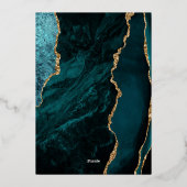 Agate Aquamarin Blue Gold Script Dark Wedding Folieneinladung (Rückseite)