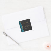 Agate Aquamarin Blue Gold Script Dark Wedding Quadratischer Aufkleber (Umschlag)