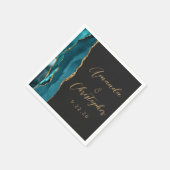 Agate Aquamarin Blue Gold Script Dark Wedding Serviette (Ecke)