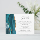 Agate Aquamarin Blue Gold Script Hochzeitsdetails Begleitkarte (Stehend Vorderseite)