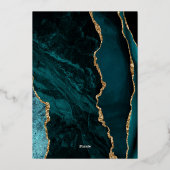 Agate Aquamarin Blue Gold Script Wedding Folieneinladung (Rückseite)