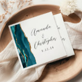 Agate Aquamarin Blue Gold Script Wedding Serviette