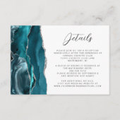 Agate Aquamarin Blue Silver Script Hochzeitsdetail Begleitkarte (Vorderseite)