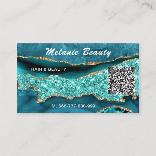 Agate Aquamarin Blue Türkise QR Code Business Card Visitenkarte (Vorderseite)