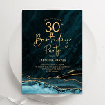 Agate Aquamarin Gold 30. Geburtstag Einladung<br><div class="desc">Aquamarin und goldgelb an 30. Geburtstag Party Einladung. Elegantes modernes Design mit türkisfarbenem Aquarell-Hintergrund aus Marmor,  Imitate Glitzer Gold und Typografie Drehbuch Schriftart. Die trendige Einladungskarte eignet sich perfekt für eine stilvolle Damenfeier. Gedruckte Zazzle Einladungen oder Sofortdownload digitalen druckbaren Vorlage.</div>