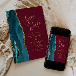 Agate Aquamarin Gold Burgundy Save the Date Ankündigung