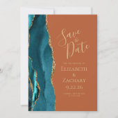 Agate Aquamarin Gold Burnt Orang Save the Date Ankündigung (Vorderseite)