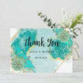 Agate Aquamarin & Gold Floral Wedding Vielen Dank Einladung (Stehend Vorderseite)