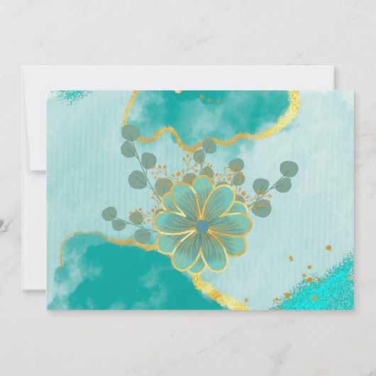 Agate Aquamarin & Gold Floral Wedding Vielen Dank Einladung (Rückseite)