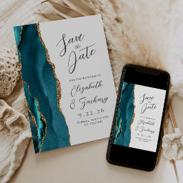 Agate Aquamarin Gold Moderne Skripthochzeit Save The Date
