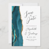 Agate Aquamarin Gold Moderne Skripthochzeit Save The Date (Vorderseite)