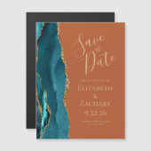 Agate Aquamarin Gold Rust Magnetic Save the Date Magnetkarte (Vorne/Hinten)
