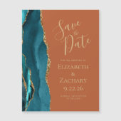 Agate Aquamarin Gold Rust Magnetic Save the Date Magnetkarte (Vorderseite)
