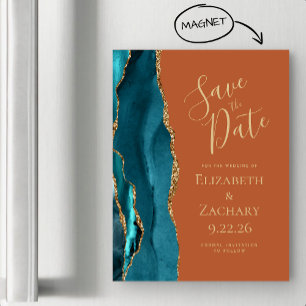 Agate Aquamarin Gold Rust Magnetic Save the Date Magnetkarte