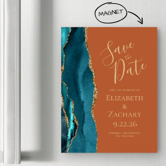 Agate Aquamarin Gold Rust Magnetic Save the Date Magnetkarte