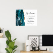 Agate Aquamarin Gold Script Wedding Willkommen Poster (Heimbüro)