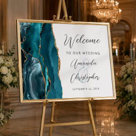 Agate Aquamarin Gold Script Wedding Willkommen Poster