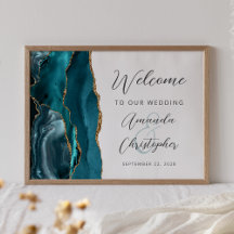 Agate Aquamarin Gold Script Wedding Willkommen