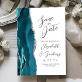 Agate Aquamarin Silver Modern Script Wedding Save The Date