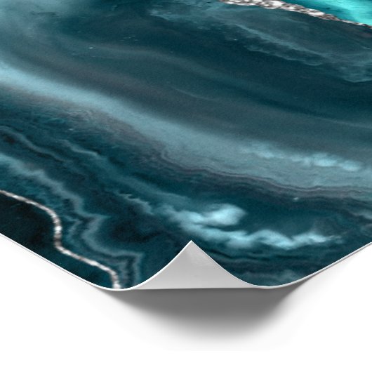 Agate Aquamarin Silver Script Wedding Willkommen Poster (Ecke)