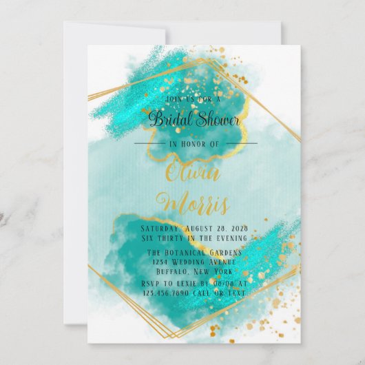 Agate Aquamarin und Gold Geometrice Brautparty Einladung (Vorderseite)