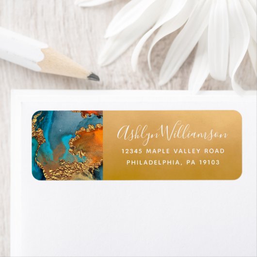 Agate Aquarell Türkis Goldorange Adresse (Insitu)