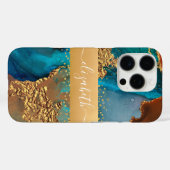 Agate Aquarell Türkis Orange Gold Ihren Namen Case-Mate iPhone Hülle (Rückseite (Horizontal))