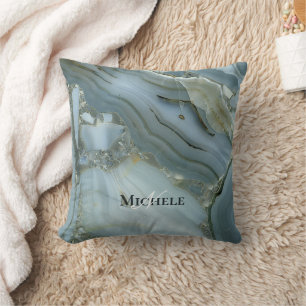 Agate Baby Blue Gold Marble Individuelle Name Lett Kissen