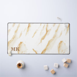 Agate Beige & White Marble Individuelle Name Lette Schreibtischunterlage