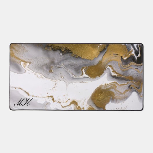 Agate Black and Gold Marmor Individuelle Name Lett Schreibtischunterlage (Vorderseite)