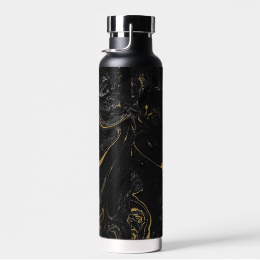 Agate Black and Gold Marmor Individuelle Name Lett Trinkflasche (Rechts)