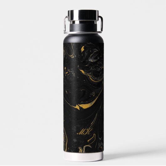 Agate Black and Gold Marmor Individuelle Name Lett Trinkflasche (Rückseite)