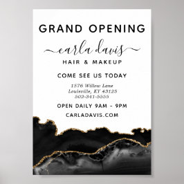 Agate Black and Gold Marmor Salon Grand Opening Poster