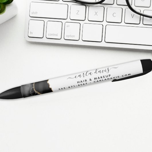 Agate Black and Gold Marmor Script Salon Kugelschreiber