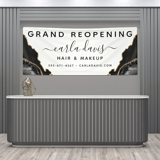Agate Black and Gold Marmorsalon Wiedereröffnung Banner