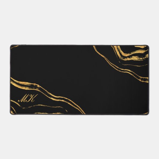 Agate Black and gold Marmorwirbel Schreibtischunterlage (Vorderseite)