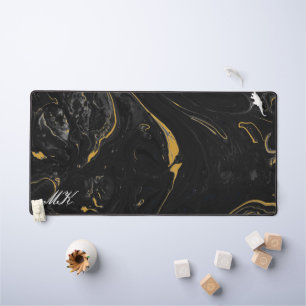 Agate Black and Gold Marmorwirl Schreibtischunterlage