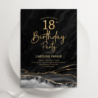 Agate Black Gold 18. Geburtstag Einladung