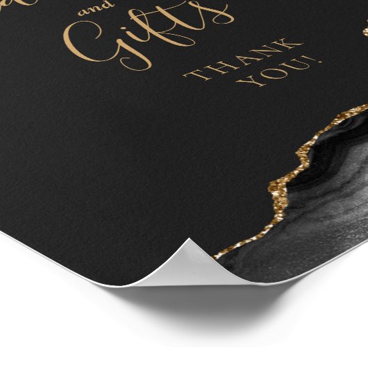 Agate Black Gold Dunkle Hochzeitskarten und Gesche Poster (Ecke)